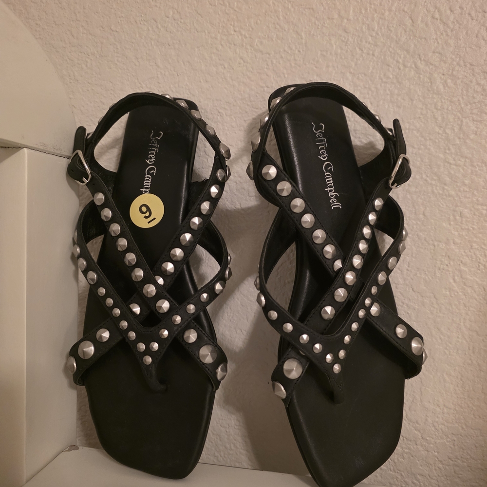 Jeffrey Campbell Black Sandals with Silver Studs